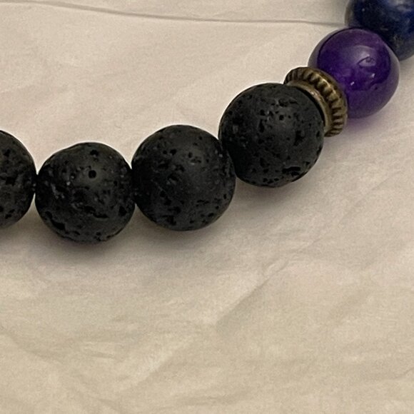 Hamoery Set of 2 Chakra Bracelets Lava Rock & Tiger Eye - Picture 13 of 16